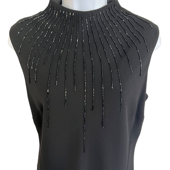 Evan-Picone | Black Fit and Flare Dress | Beaded Front Sleeveless - Picture 2 of 5